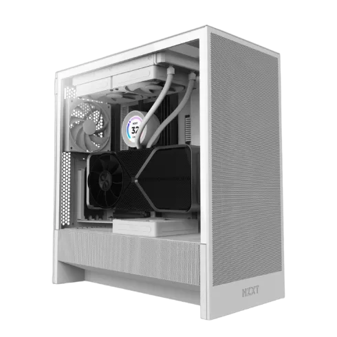 NZXT H5 Flow korpusas su permatomis durelėmis, baltas