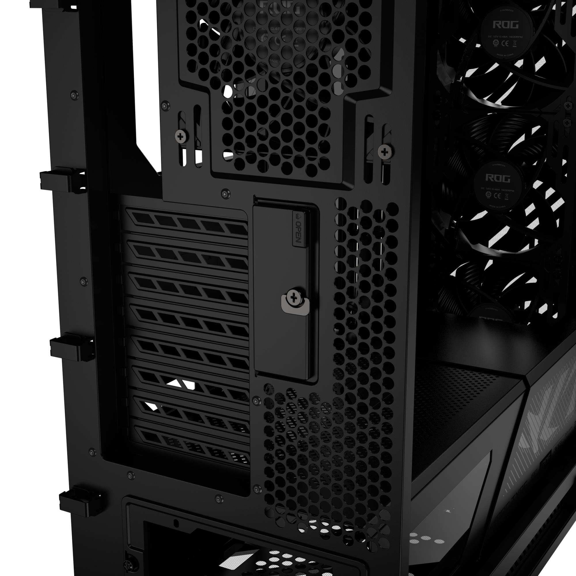 7ad3842f-e338-4d4f-b498-12bd6acdfc25 Korpusas ASUS ROG Strix Helios II, šoninis vaizdas su stiklo panelėmis