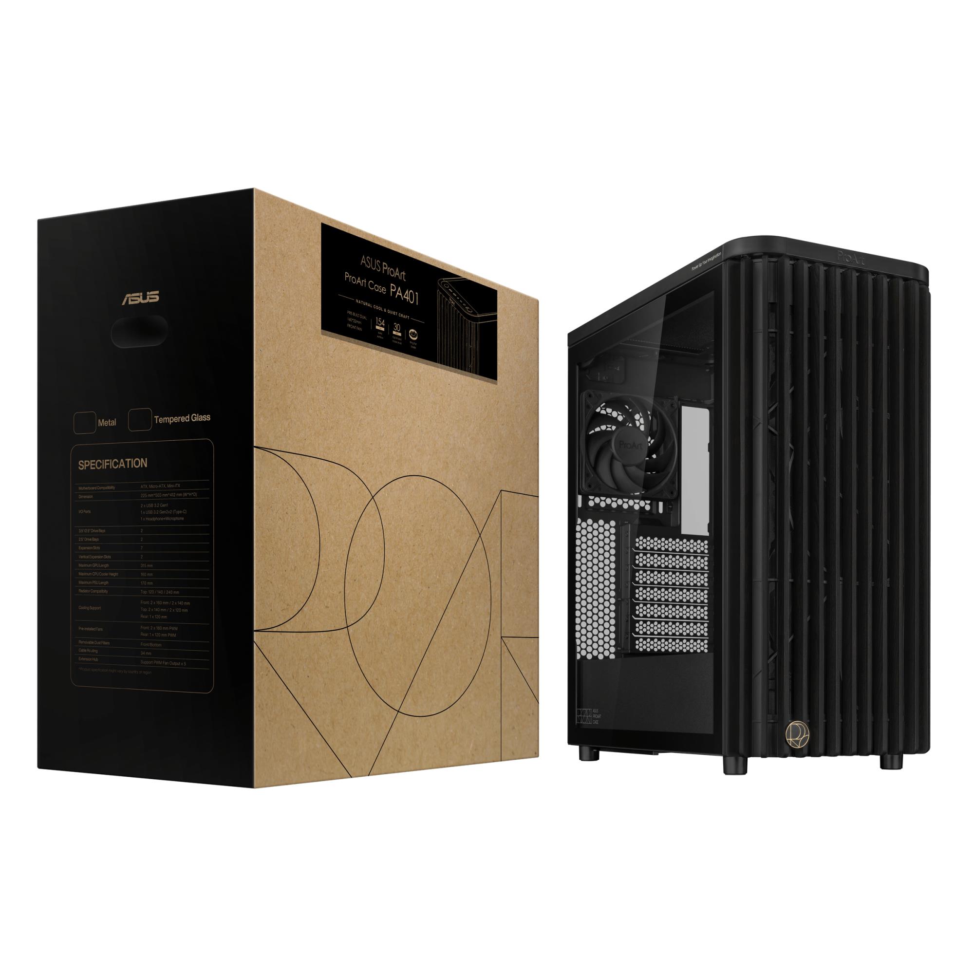 86ddccda-c240-4075-b307-9fe7334bc1be-1 Case ASUS ProArt PA401 Wood Edition - Tempered Glass Panel MidiTower Case product features Transparent panel Not included ATX Colour Black PROARTPA401WOODTGPWM