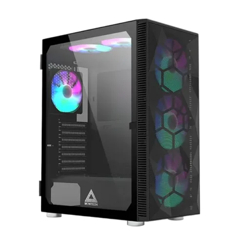 Korpusas MONTECH X3 Mesh MidiTower, juodas, su trijų 140mm ventiliatorių sistema