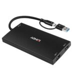 Adapteris USB-C/A į HDMI, matomas iš šono su jungtimis