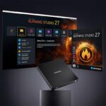 Išorinis DVD RW įrenginys Intenso, matomas iš šono su USB 3.2 jungtimi