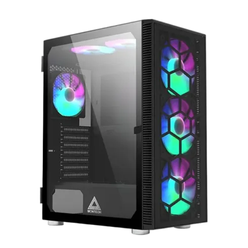 Korpusas MONTECH X3 Glass MidiTower, juodas, su trijų 140mm ventiliatorių sistema