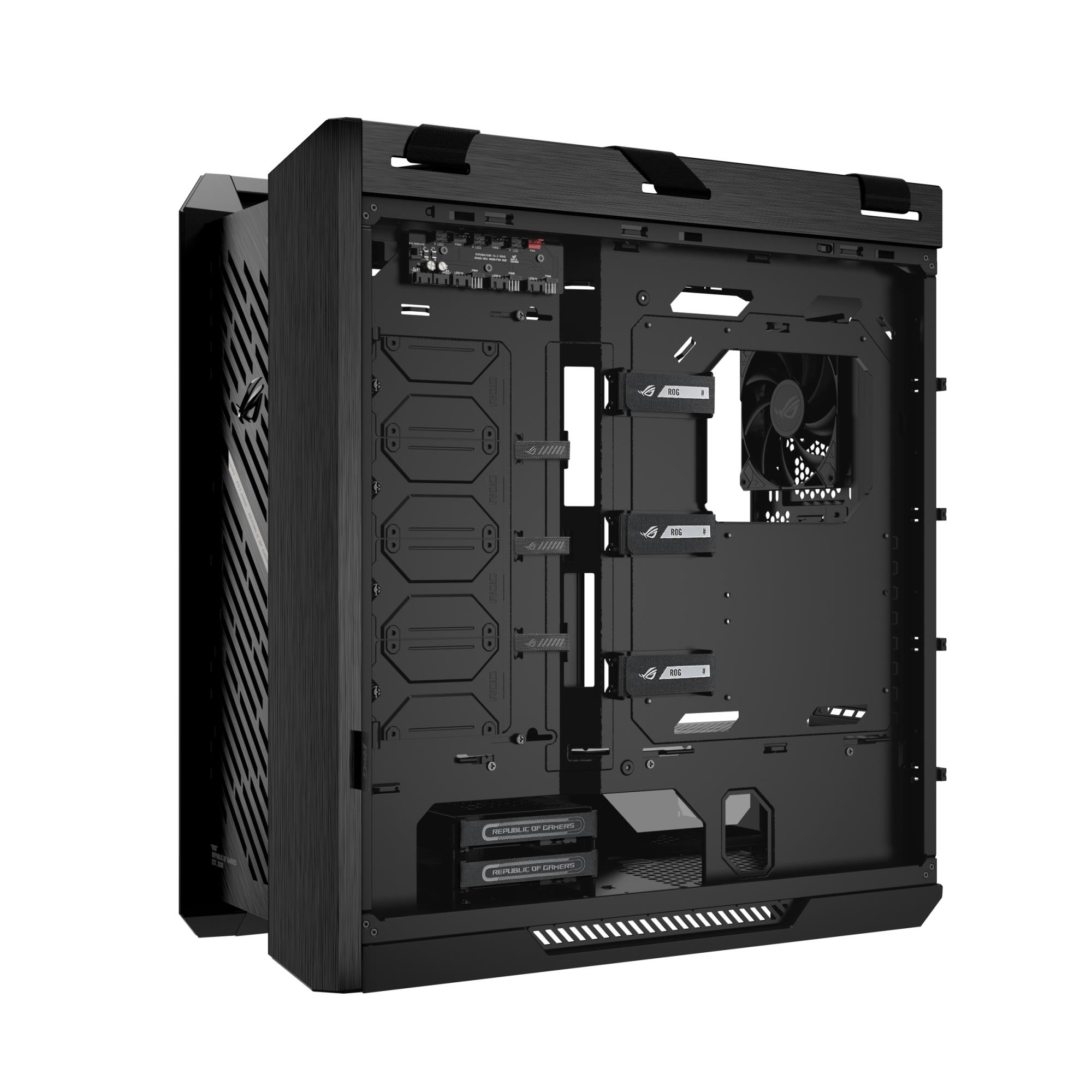 c1d5550d-223b-4fab-a0ac-ad6ea263206c Korpuso ASUS ROG Strix Helios II su atidarytu šoniniu stiklu ir vidine erdve