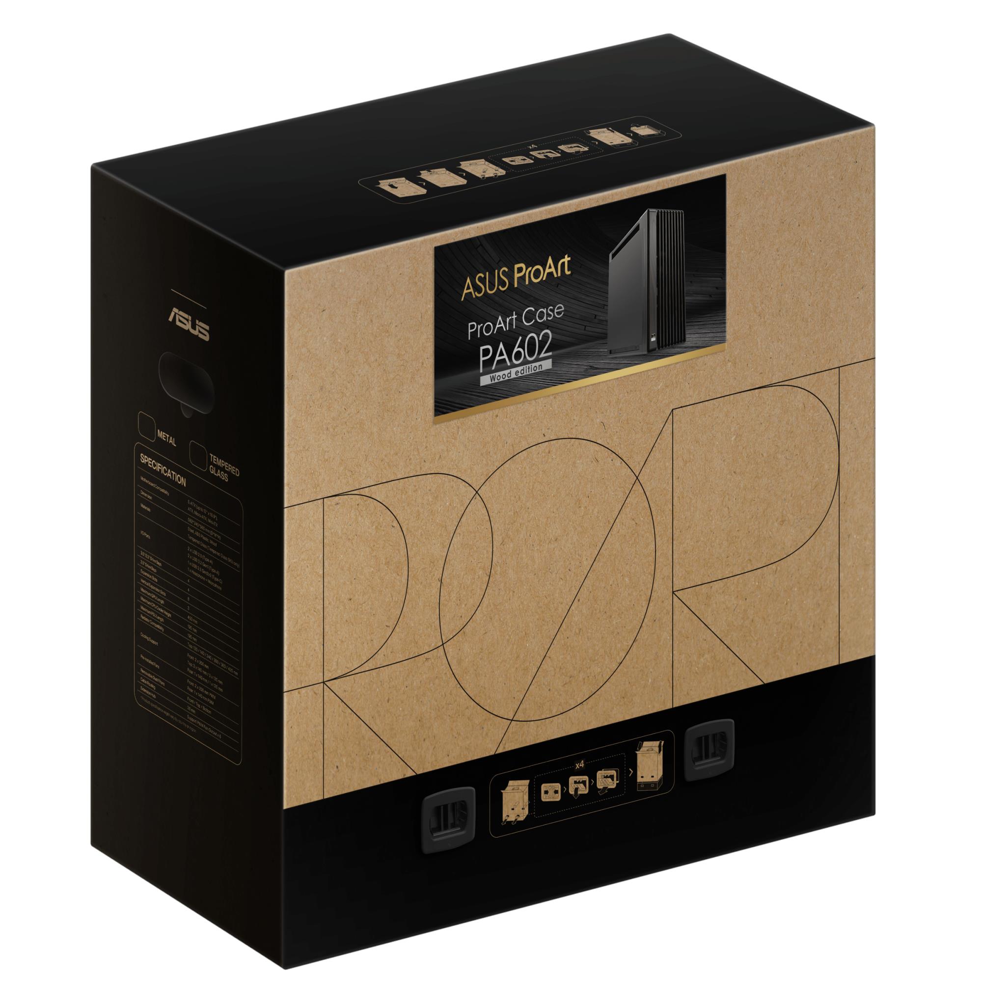 d893b78f-a0ac-444a-a80e-a3aadb692f21-1 Case ASUS ProArt PA602 Wood Edition - Metal Panel MidiTower Case product features Fan control panel Not included Colour Black PROARTPA602WOODMETAL