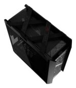 Korpusas ASUS ROG Strix Helios II, matomas iš šono su atidarytomis stiklo durelėmis