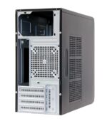 Korpusas CHIEFTEC MiniTower MicroATX, šoninis vaizdas su atidarytomis durelėmis