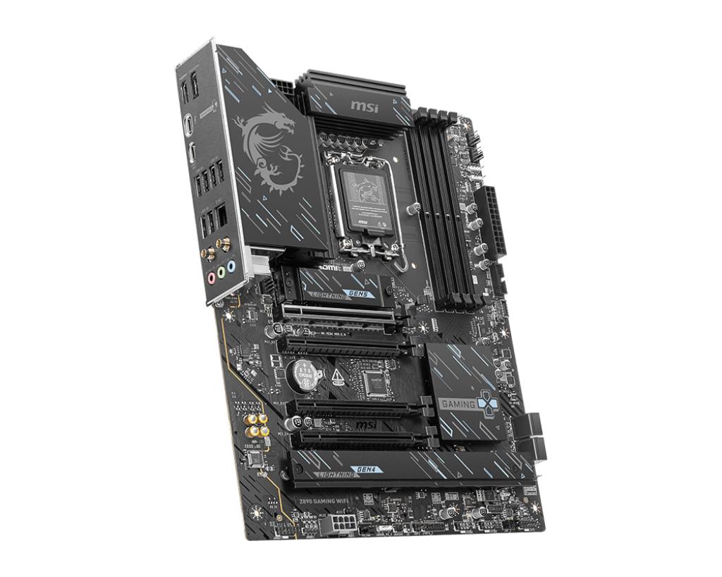 01e77fd5-2046-4eeb-a0a3-22ee49b1b82e Motininė plokštė MSI Z890 GAMING WIFI, šoninis vaizdas su jungčių išdėstymu