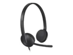Ausinės Logitech H340, juodos spalvos, šoninis vaizdas su mikrofonu
