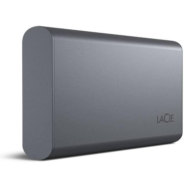 155754b2-854e-41f8-874e-56f922f67005-1 Išorinis SSD LACIE, matomas iš šono, rodo jungčių išdėstymą