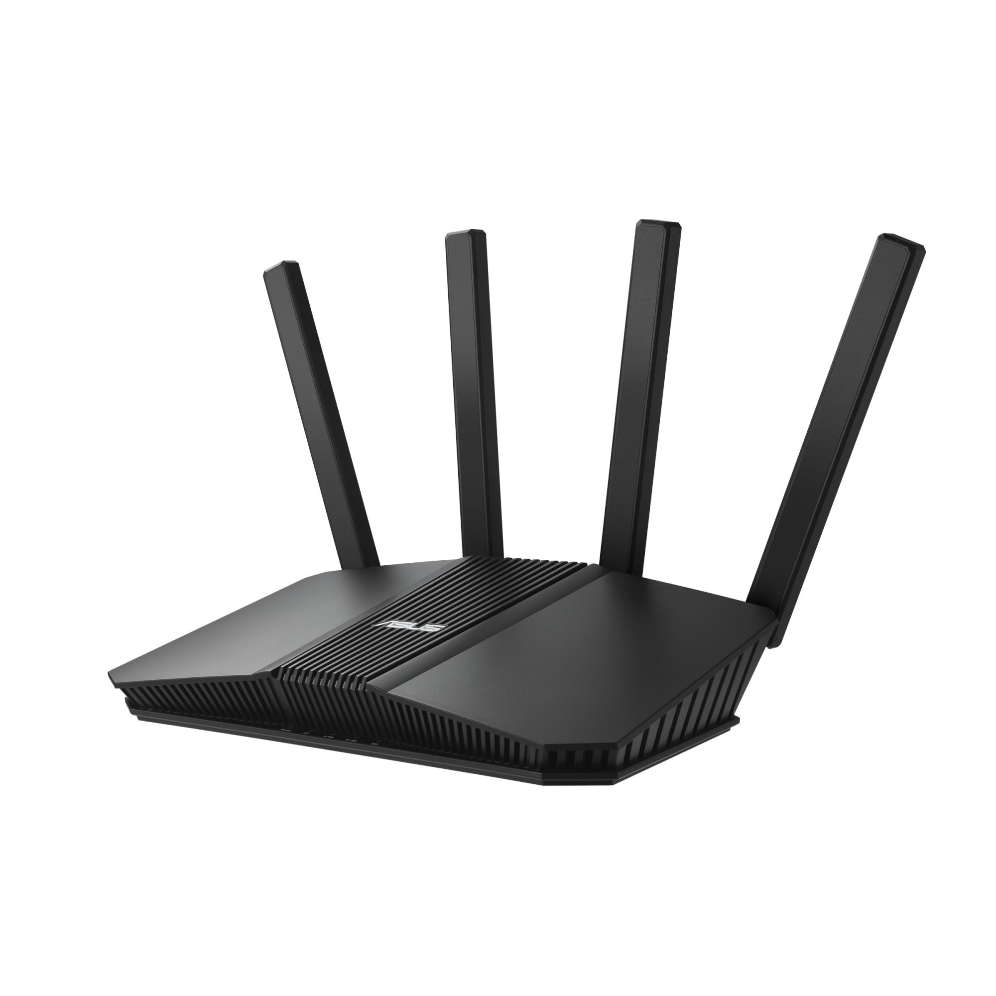 3d30efd4-1e42-46fc-bb45-1a9f18e63e3b-1 ASUS RT-BE55 maršrutižatorius, šoninis vaizdas su LAN prievadų išdėstymu