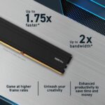 Atminties DIMM PRO 64GB DDR5-5600 artimas vaizdas, rodo detalų modulio dizainą