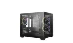 Korpusas Deepcool CG330 3F, matomas iš šono, atidarytas su vidinėmis dalimis