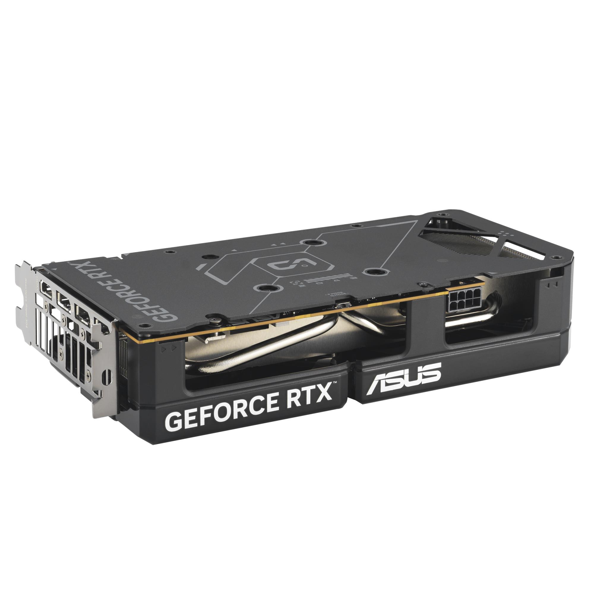 8ecdc55f-1d38-437a-bda0-0a02f629ee69 Vaizdo plokštė ASUS NVIDIA GeForce RTX 5060, šoninis vaizdas su aušinimo sistema