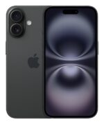 iPhone 16 su 128GB atmintimi, juodas korpusas, šoninis vaizdas