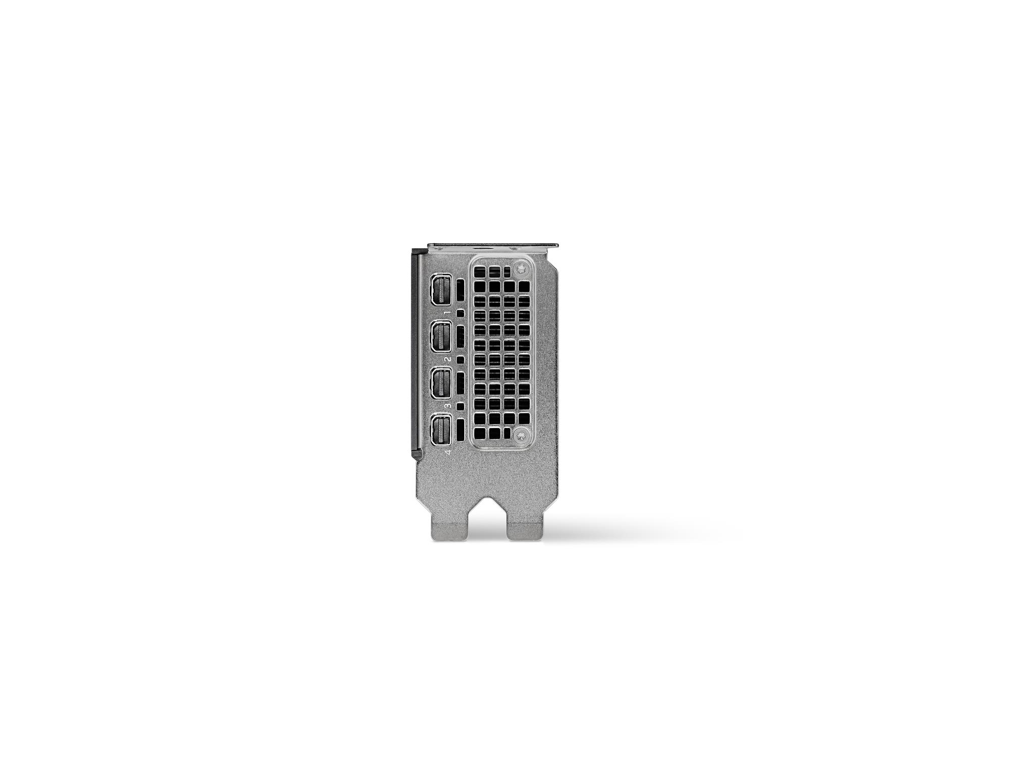 e9baa9dc-52a2-414d-b9d3-844e16f78717 Vaizdo plokštė PNY NVIDIA RTX 2000 Ada, šoninis vaizdas su jungtimis