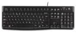 Klaviatūra Logitech K120, viršutinė dalis, matomi klavišai ir USB jungtis