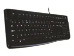 Klaviatūra Logitech K120, matoma iš šono, su USB jungtimi