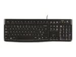 Klaviatūra Logitech K120, vaizdas iš šono, rodo USB jungtį
