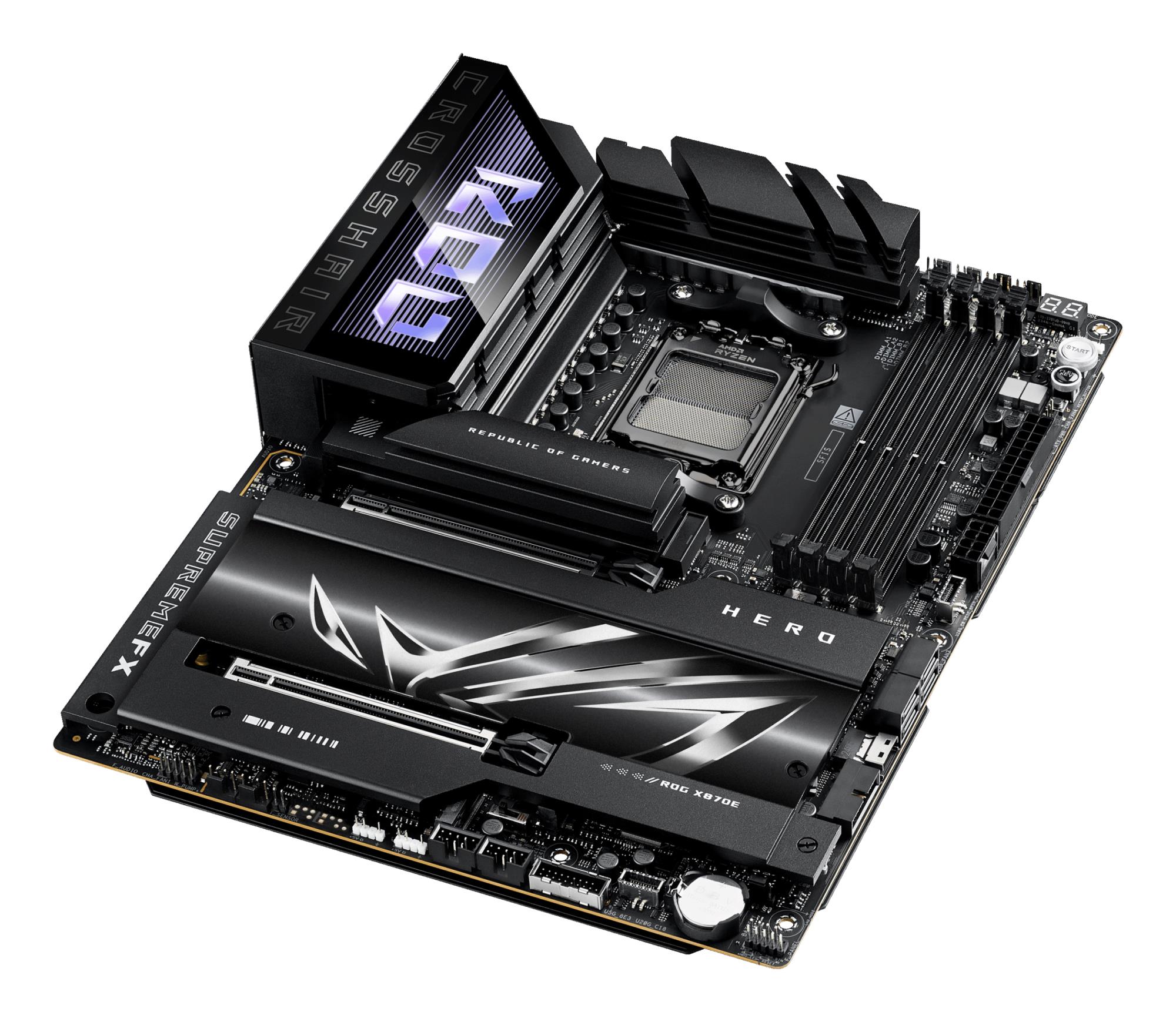 08d88084-dee7-4c33-a0a1-ea6fd23b7151 Mainboard ASUS AMD X870E SAM5 ATX Memory DDR5 Memory slots 4 2xPCI-Express 4.0 16x 2xPCI-Express 5.0 16x 4xM.2 1xHDMI 1xAudio-In 1xAudio-Out 6xUSB 3.2 2xUSB-C 2xUSB4 1xOptical S/PDIF 1xRJ45 ROGCROSSHAIRX870EHERO