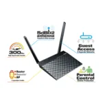 Router   RT-N12E   802.11n   300 Mbit/s   10/100 Mbit/s   Ethernet LAN (RJ-45) ports 4   Mesh Support No   MU-MiMO No   No mobile broadband   Antenna type 2xExternal 5dBi   No USB   36 month(s)