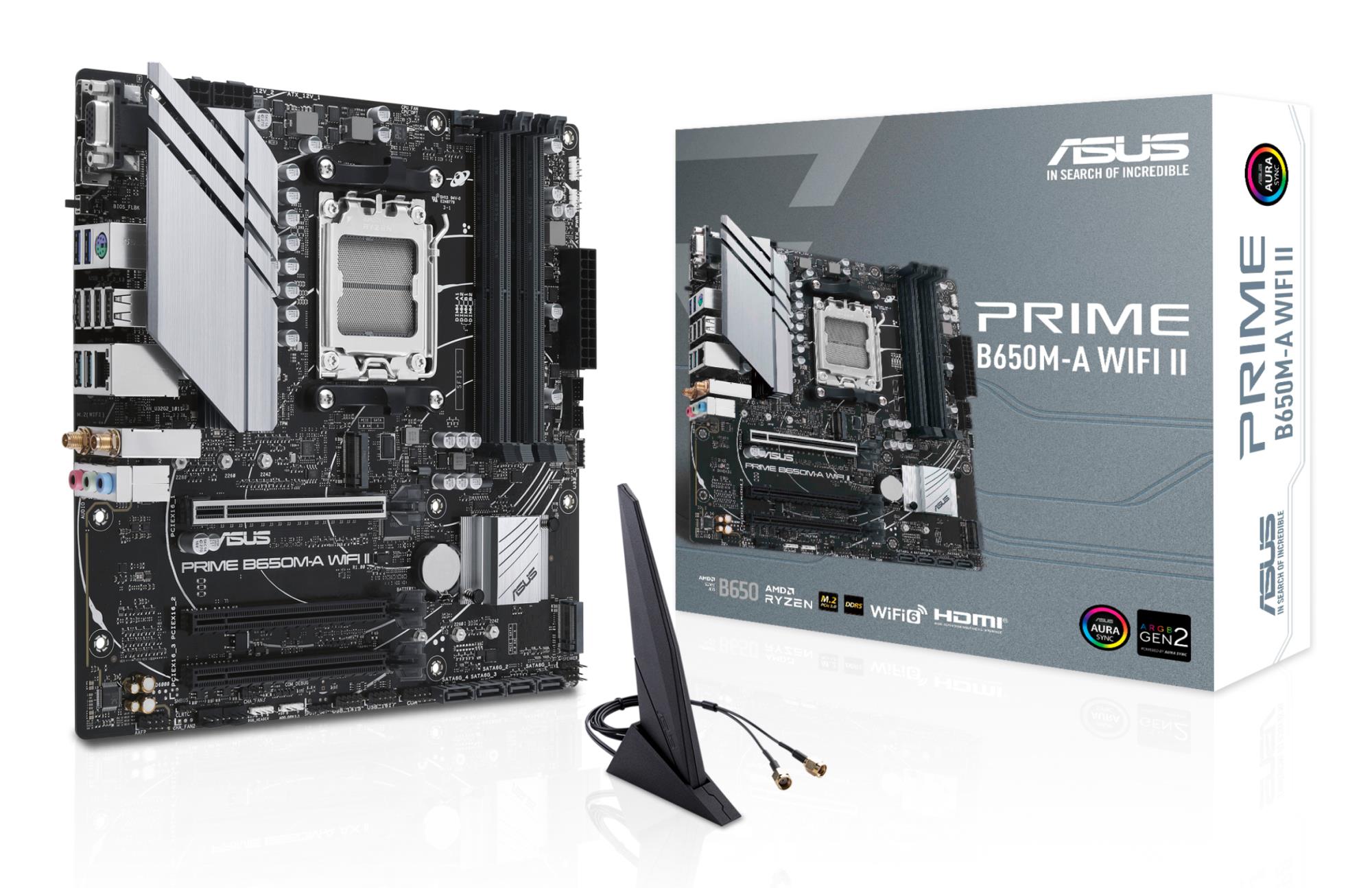 0a1472ce-09c8-4171-a3ab-3e06aac94f34 Mainboard ASUS AMD B650 Micro-ATX Memory DDR5 Memory slots 4 3xPCI-Express 4.0 16x 2xM.2 1x15pin D-sub 1xHDMI 1xDisplayPort 4xUSB 2.0 4xUSB 3.2 1xPS/2 1xRJ45 3xAudio port PRIMEB650M-AWIFIII