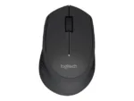 Logitech M280 belaidė pelė, matoma iš šono, su mygtukais ir imtuvu