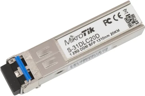 MikroTik   S-31DLC20D   SFP   Single-Mode Fiber   Dual LC   10/100/1000 Mbit/s   Wavelength 1310 nm   Maximum transfer distance 20000 m   -40 to +70C