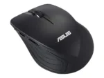 Pelė Asus WT465, matoma iš šono, su matmenimis ir imtuvu
