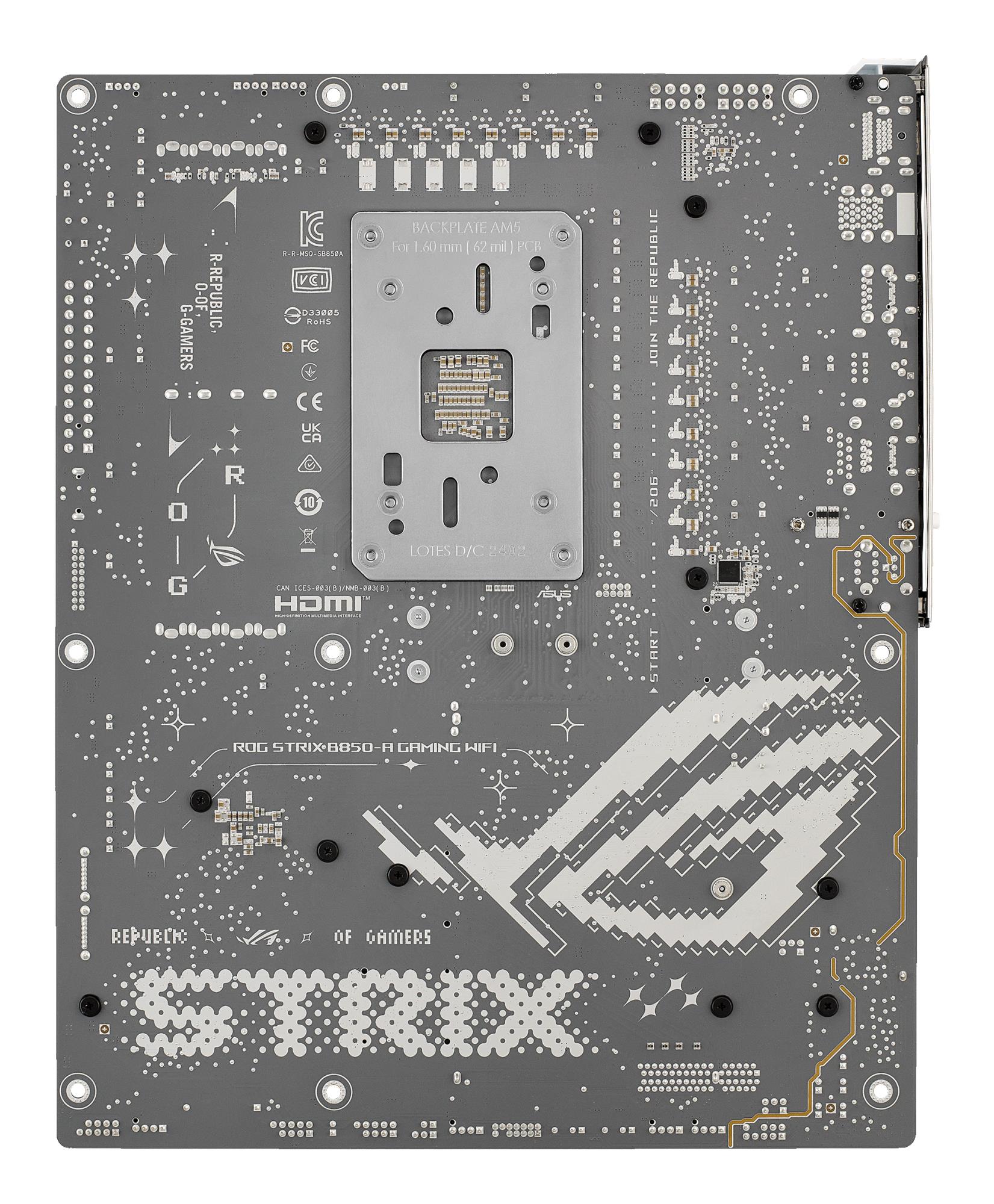 17982182-cb83-4104-aa24-5f6aeecb4b4f Mainboard ASUS AMD B850 SAM5 ATX Memory DDR5 Memory slots 4 1xPCI-Express 4.0 16x 1xPCI-Express 5.0 16x 4xM.2 1xHDMI 1xDisplayPort 12xUSB 2.0 3xUSB-C 1xOptical S/PDIF 1xRJ45 2xAudio port STRIXB850-AGAMINGWIFI