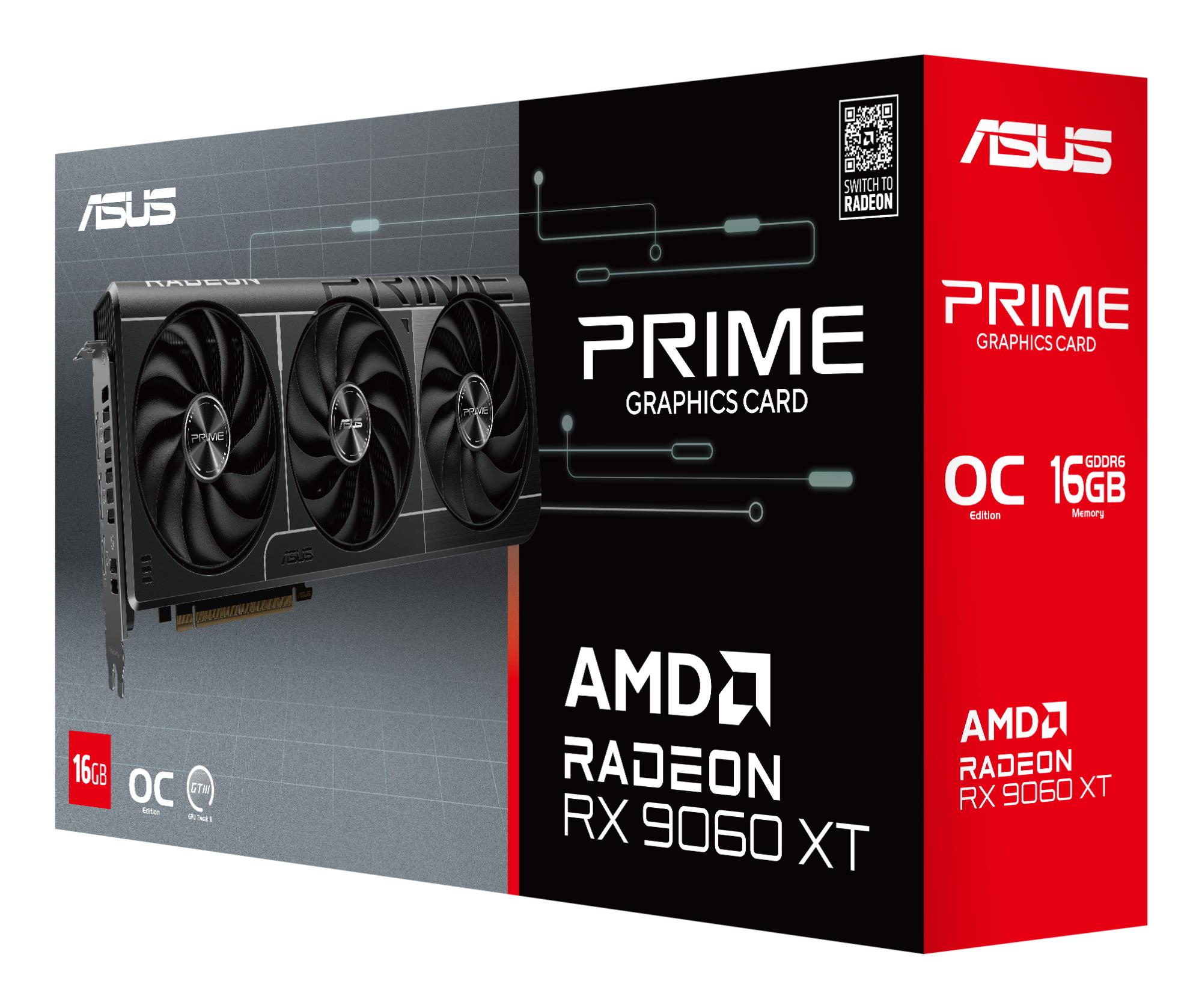 191db962-b6b5-4e60-9830-1f5b15b269e3-1 Graphics Card ASUS AMD Radeon RX 9060 XT 16 GB GDDR6 128 bit PCIE 5.0 16x Triple slot Fansink 1xHDMI 2xDisplayPort PRIME-RX9060XT-O16G