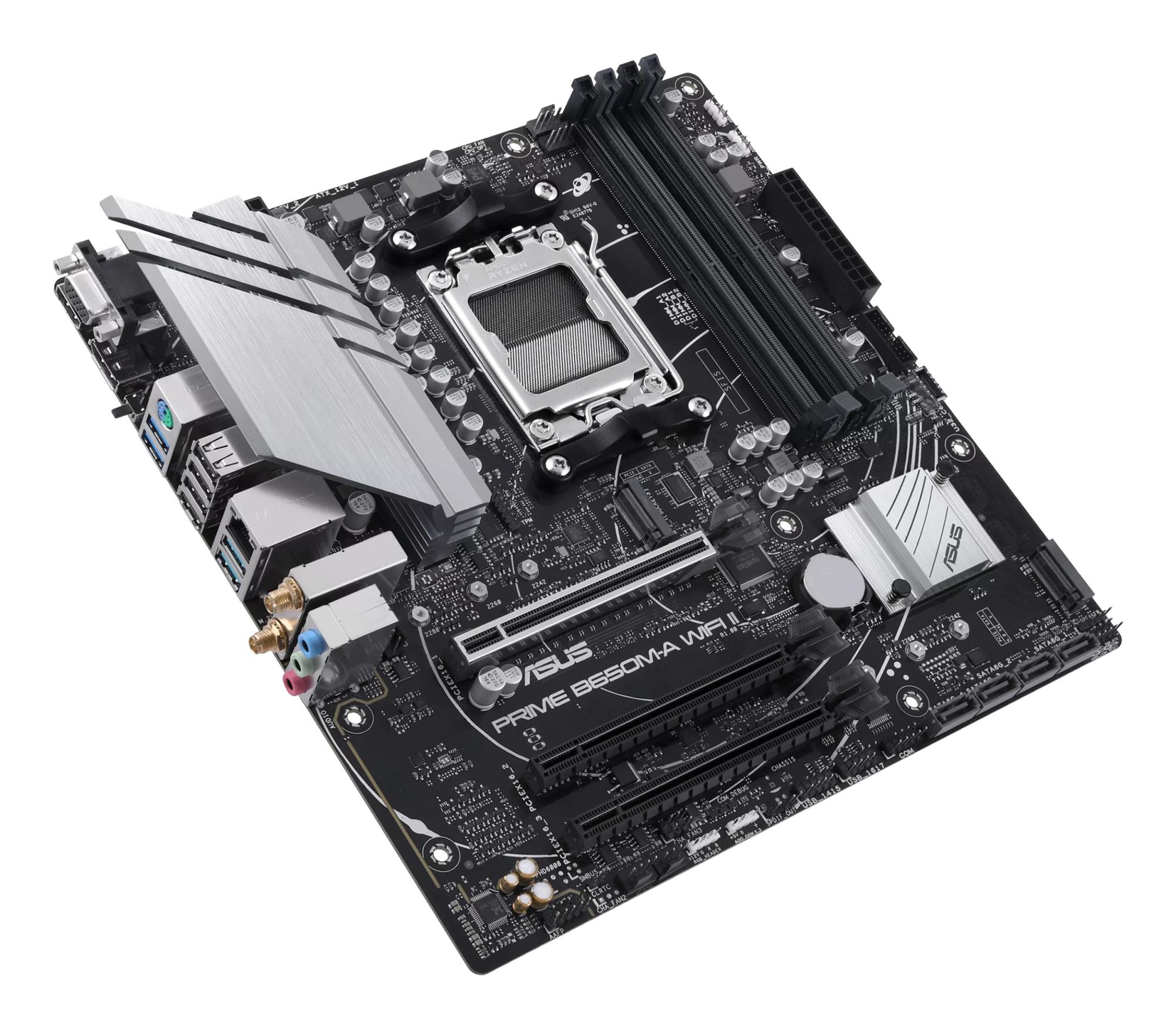 19238129-f337-46ab-a49f-0c8289c7b235 Mainboard ASUS AMD B650 Micro-ATX Memory DDR5 Memory slots 4 3xPCI-Express 4.0 16x 2xM.2 1x15pin D-sub 1xHDMI 1xDisplayPort 4xUSB 2.0 4xUSB 3.2 1xPS/2 1xRJ45 3xAudio port PRIMEB650M-AWIFIII