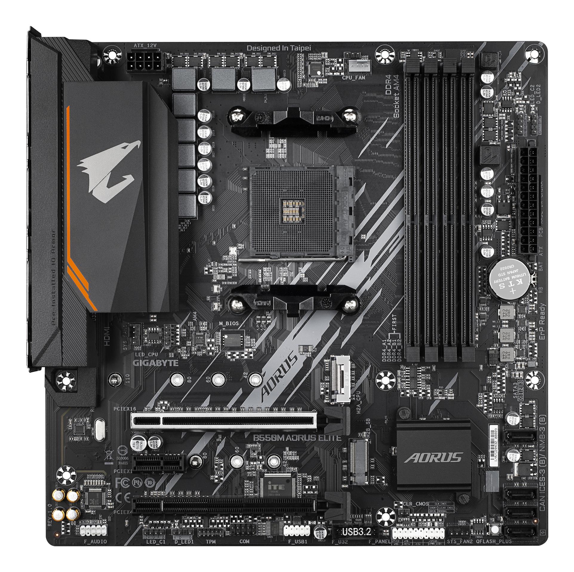 1d67f06d-8202-4b67-a2c7-432b9c29c9ee Mainboard GIGABYTE AMD B550 SAM4 Micro-ATX Memory DDR4 Memory slots 4 1xPCI-Express 3.0 1x 1xPCI-Express 3.0 4x 1xPCI-Express 4.0 16x 2xM.2 1xDVI-D 1xHDMI 2xAudio-In 1xAudio-Out 4xUSB 2.0 4xUSB 3.2 1xPS/2 1xRJ45 B550MAORUSELITE1.3