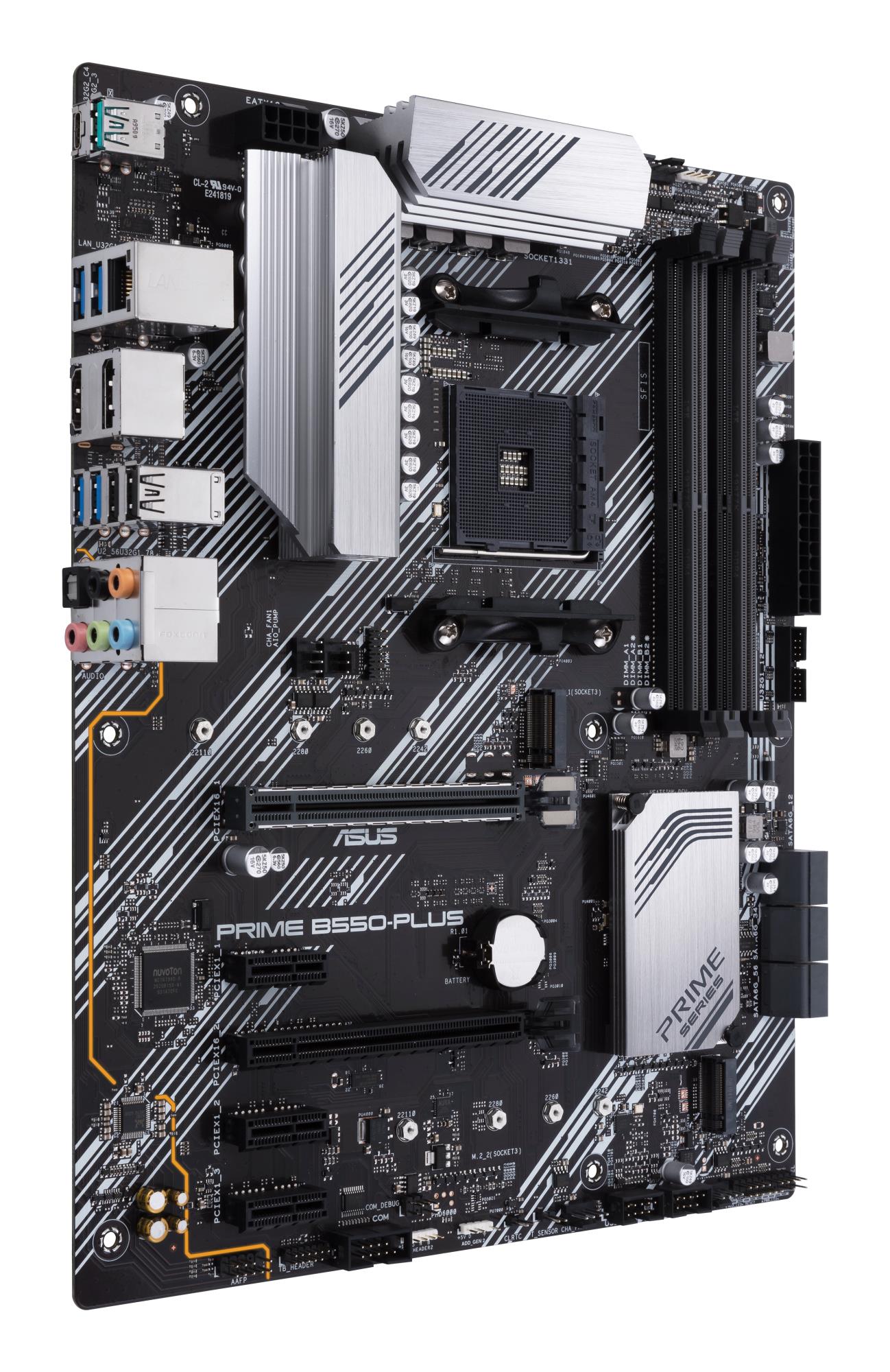1dc1bca0-485a-41b8-a6ed-a091f322a14e Mainboard ASUS AMD B550 SAM4 ATX 3xPCI-Express 3.0 1x 1xPCI-Express 3.0 16x 2xM.2 1xPCI-Express 4.0 16x Memory DDR4 Memory slots 4 1xHDMI 1xDisplayPort 2xUSB 2.0 1xUSB type C 5xUSB 3.2 1xOptical S/PDIF 1xRJ45 5xAudio port PRIMEB550-PLUS