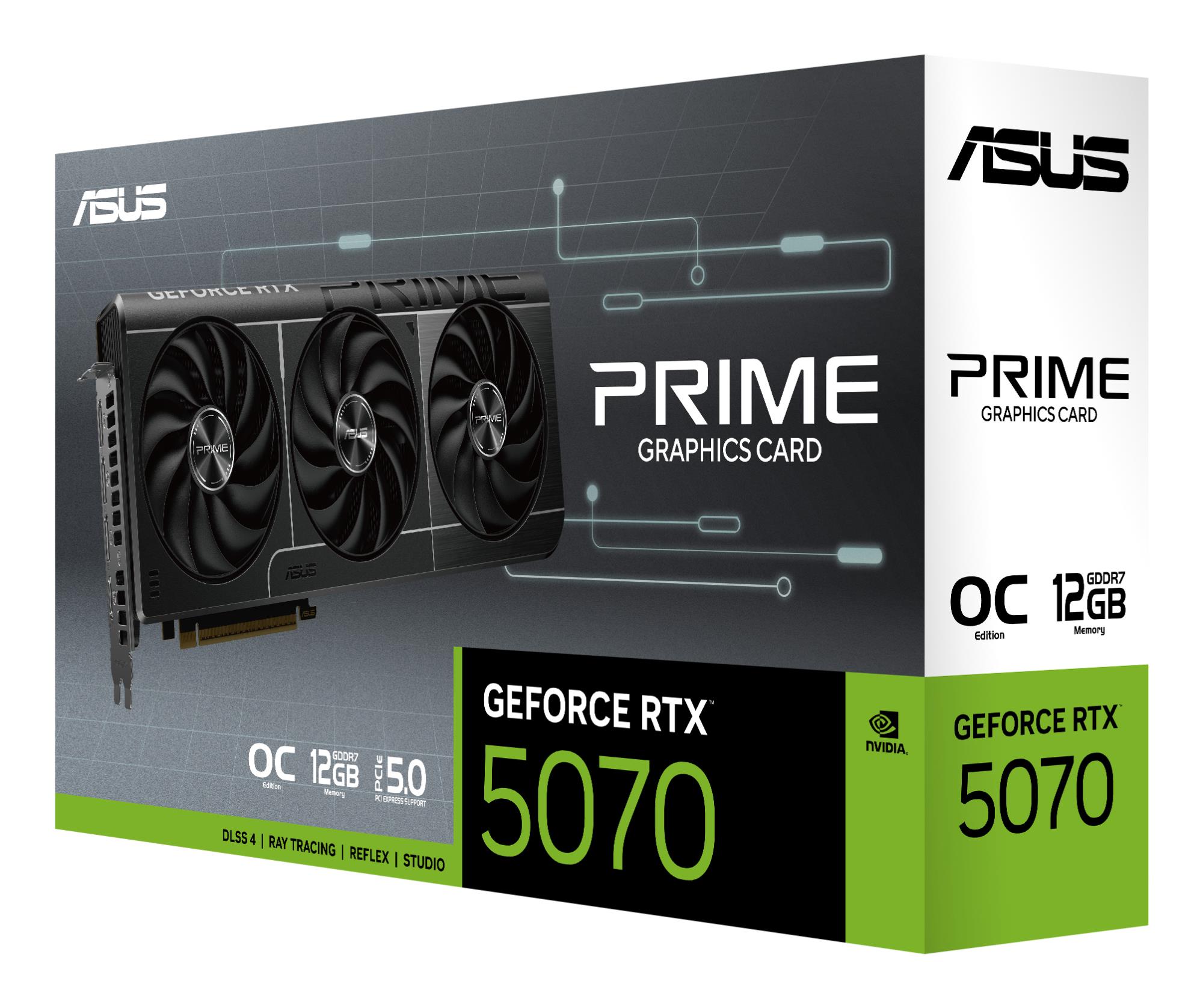 1edb06f9-e90a-43a3-bca3-0d732dd0312f-1 Graphics Card ASUS NVIDIA GeForce RTX 5070 12 GB GDDR7 192 bit PCIE 5.0 16x Triple slot Fansink 1xHDMI 3xDisplayPort PRIME-RTX5070-O12G