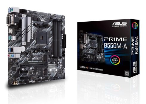 Mainboard ASUS AMD B550 SAM4 MicroATX Memory DDR4 Memory slots 4 2xPCI-Express 3.0 1x 1xPCI-Express 4.0 16x 2xM.2 1x15pin D-sub 1xDVI-D 1xHDMI 6xUSB 3.2 1xPS/2 1xRJ45 3xAudio port PRIMEB550M-A