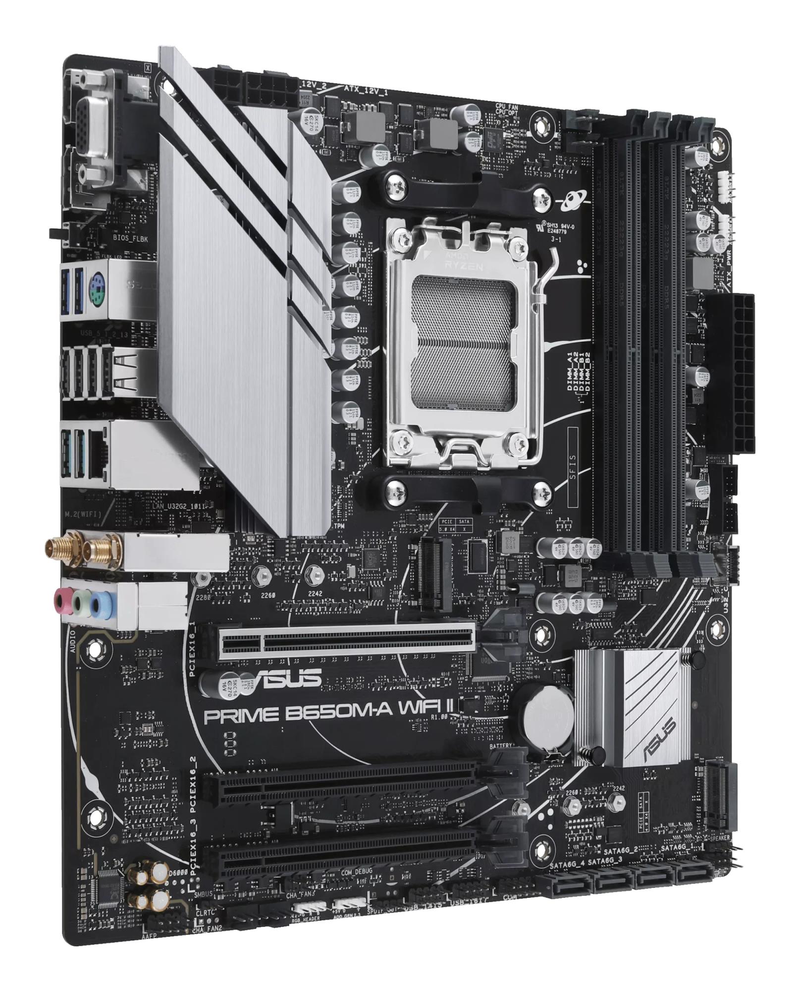 216ed742-62d9-4b04-801d-5b8d8168e426 Mainboard ASUS AMD B650 Micro-ATX Memory DDR5 Memory slots 4 3xPCI-Express 4.0 16x 2xM.2 1x15pin D-sub 1xHDMI 1xDisplayPort 4xUSB 2.0 4xUSB 3.2 1xPS/2 1xRJ45 3xAudio port PRIMEB650M-AWIFIII