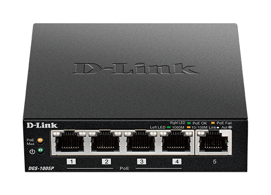 237936-dgs-1005p-e-790069440984-0.webp D-Link Switch DGS-1005P Unmanaged Desktop Gigabit Ethernet (copper) ports quantity 5 Power over Ethernet (PoE) ports quantity 4 Power supply type External