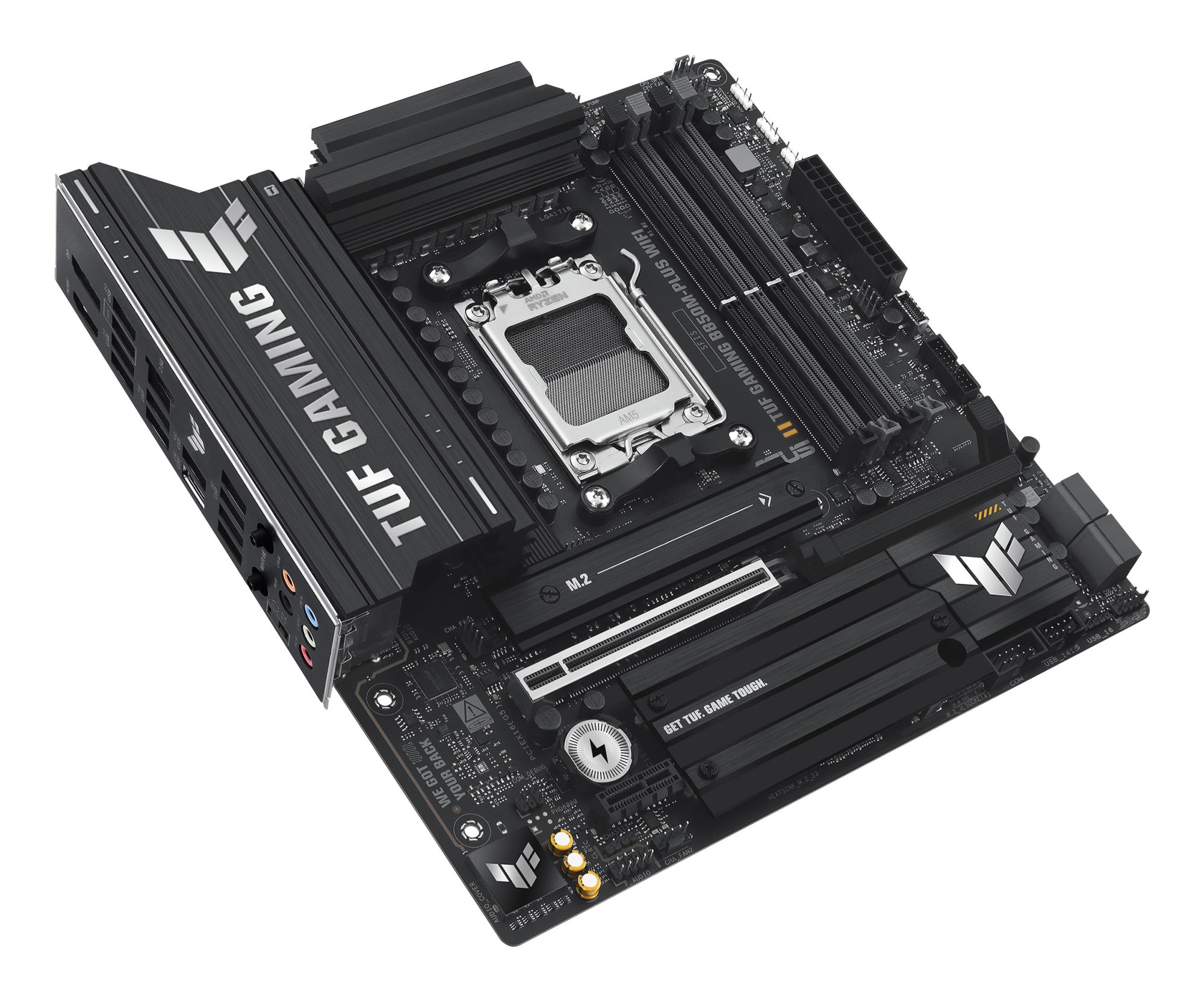 23bf738f-f313-4387-a631-611e10315540 Mainboard ASUS AMD B850 SAM5 Micro-ATX Memory DDR5 Memory slots 4 1xPCI-Express 4.0 1x 1xPCI-Express 4.0 16x 1xPCI-Express 5.0 16x 3xM.2 1xHDMI 1xDisplayPort 11xUSB 2.0 2xUSB-C 1xRJ45 5xAudio port GAMINGB850M-PLUSWIFI
