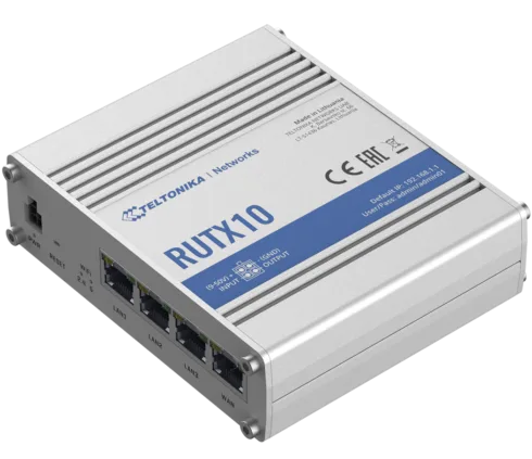 Industrial Router   RUTX10   802.11ac   867 Mbit/s   10/100/1000 Mbit/s   Ethernet LAN (RJ-45) ports 4   Mesh Support No   MU-MiMO No   No mobile broadband   1   24 month(s)