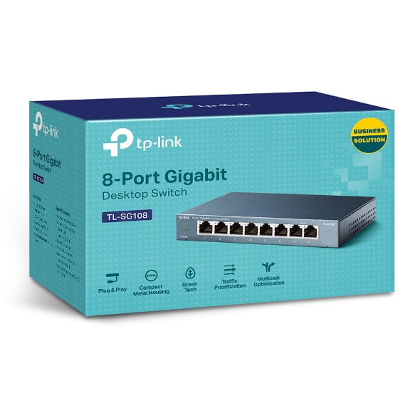 262031-tl-sg108-6935364021153-0.webp TP-LINK Switch TL-SG108 Unmanaged Desktop Gigabit Ethernet (copper) ports quantity 8 Power supply type External 36 month(s)
