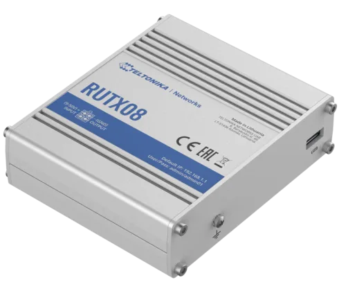 Industrial Router   RUTX08   No Wi-Fi   10/100/1000 Mbit/s   Ethernet LAN (RJ-45) ports 4   Mesh Support No   MU-MiMO No   No mobile broadband   1   24 month(s)