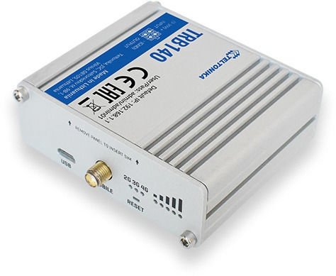 LTE Router   TRB140   No Wi-Fi   10/100/1000 Mbit/s   Ethernet LAN (RJ-45) ports 1   Mesh Support No   MU-MiMO No   2G/3G/4G   Antenna type 1 x SMA for LTE   1 x Virtual network interface via micro USB   24 month(s)