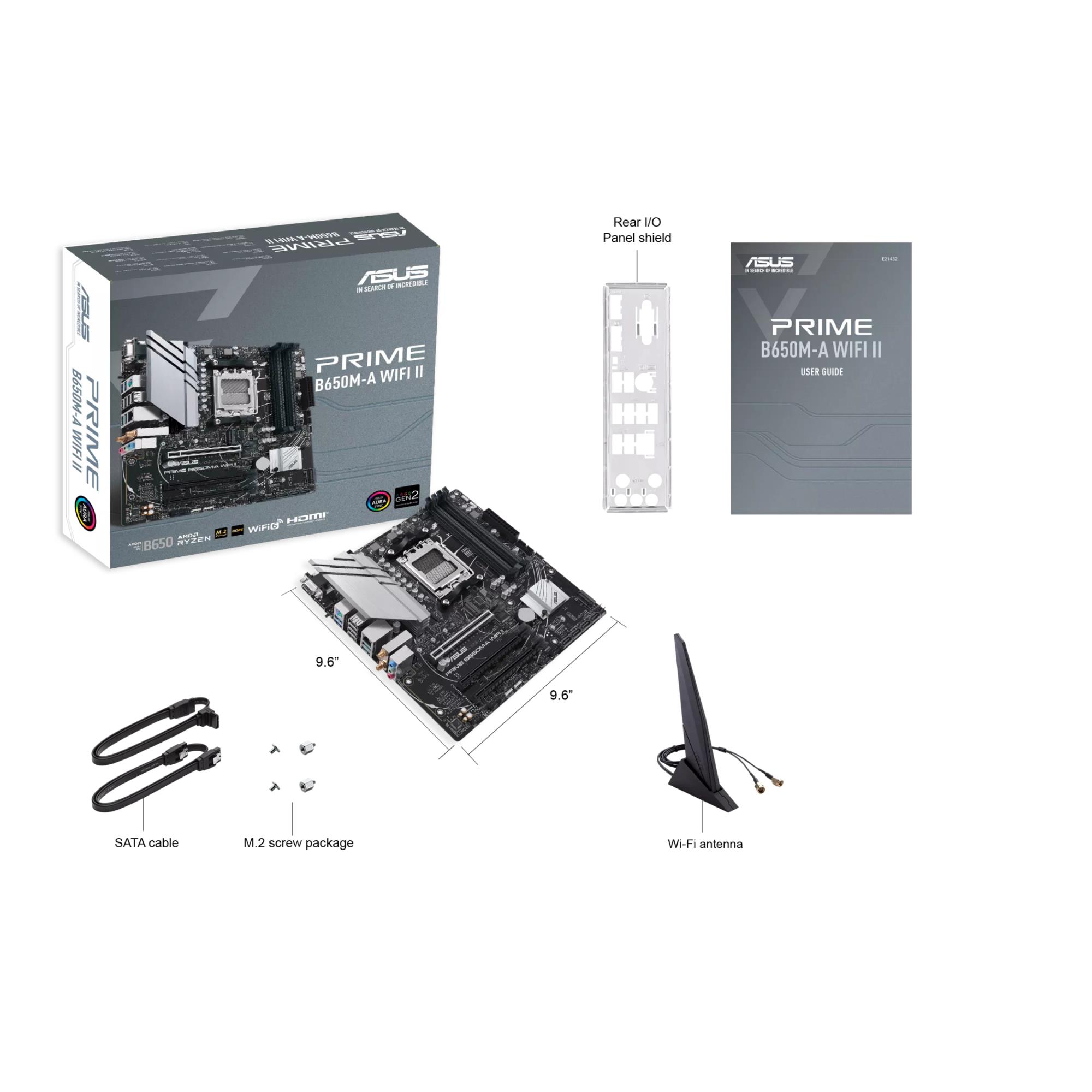 278fcf64-3b29-4d6e-930b-b8452bb592d8 Mainboard ASUS AMD B650 Micro-ATX Memory DDR5 Memory slots 4 3xPCI-Express 4.0 16x 2xM.2 1x15pin D-sub 1xHDMI 1xDisplayPort 4xUSB 2.0 4xUSB 3.2 1xPS/2 1xRJ45 3xAudio port PRIMEB650M-AWIFIII
