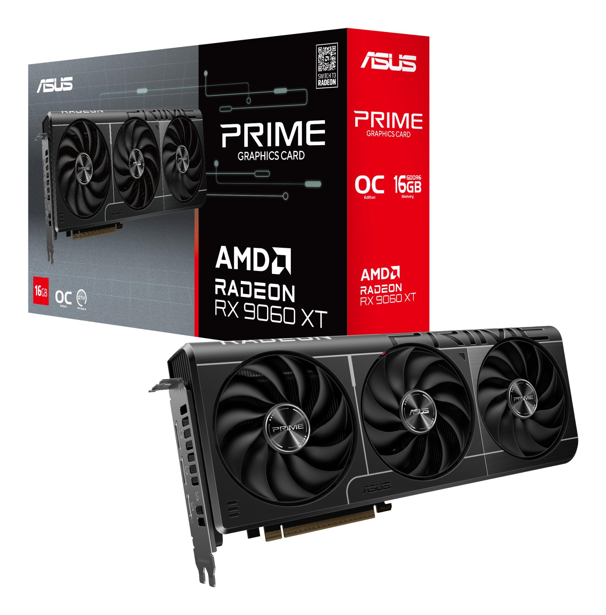 28111962-a72b-44d7-9640-2712c3172000-1 Graphics Card ASUS AMD Radeon RX 9060 XT 16 GB GDDR6 128 bit PCIE 5.0 16x Triple slot Fansink 1xHDMI 2xDisplayPort PRIME-RX9060XT-O16G