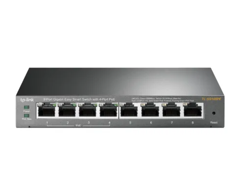 TP-LINK   Smart Switch   TL-SG108PE   Web Managed   Desktop   Gigabit Ethernet (copper) ports quantity 4   PoE+ ports quantity 4   Power supply type External   36 month(s)