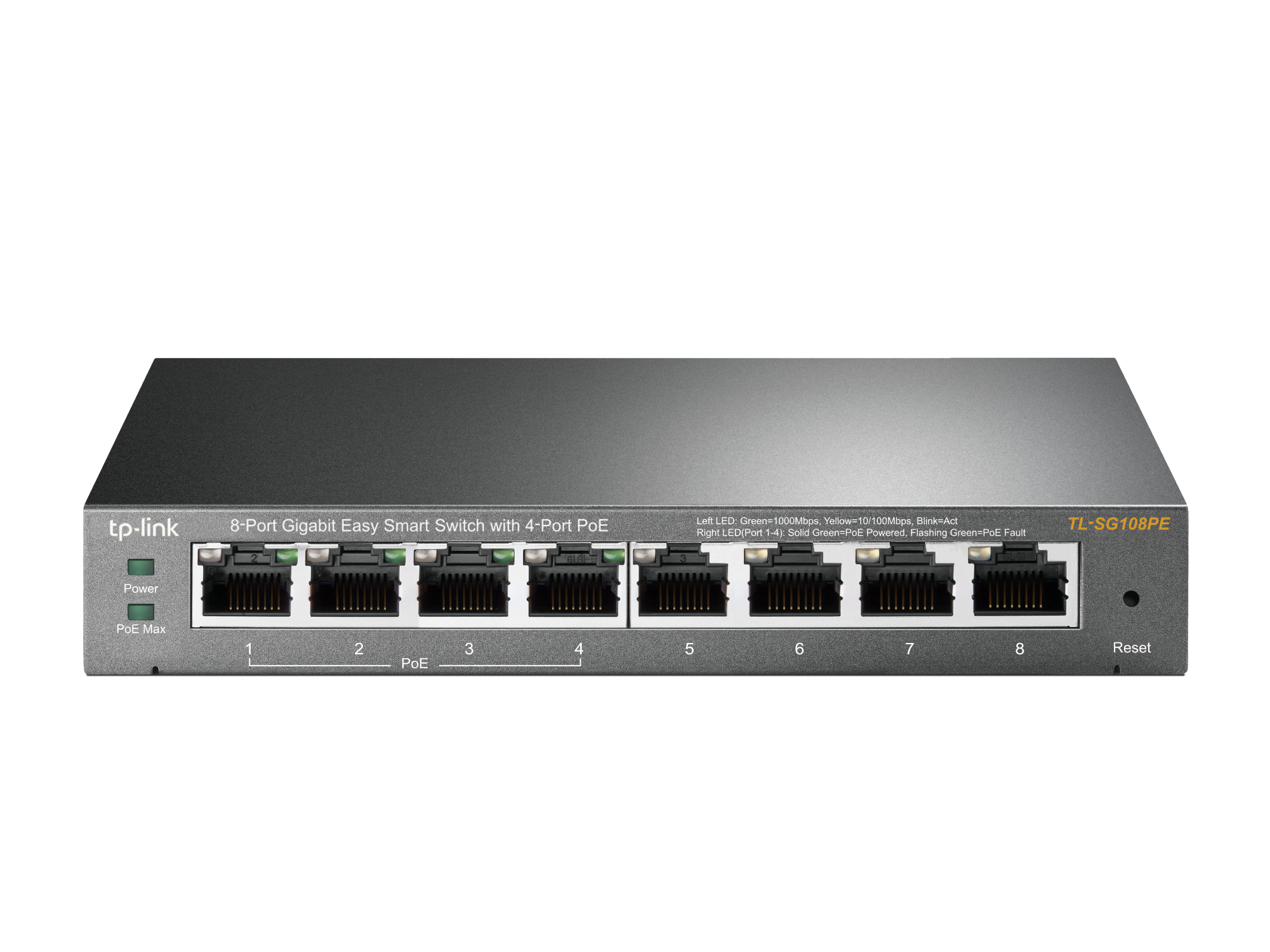 281823-tl-sg108pe-6935364094744-0.webp TP-LINK Smart Switch TL-SG108PE Web Managed Desktop Gigabit Ethernet (copper) ports quantity 4 PoE+ ports quantity 4 Power supply type External 36 month(s)