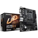 Gigabyte   A520M H 1.0   Processor family AMD   Processor socket AM4   DDR4 DIMM   Memory slots 2   Chipset AMD A   Micro ATX