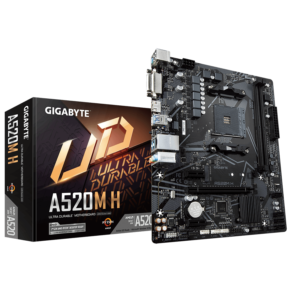 303773-a520m-h-4719331809683-0.webp Gigabyte A520M H 1.0 Processor family AMD Processor socket AM4 DDR4 DIMM Memory slots 2 Chipset AMD A Micro ATX