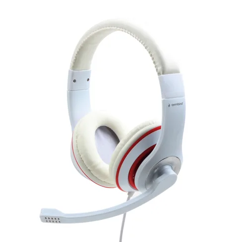 Gembird MHS 03 WTRD stereo ausinės su 3.5 mm jungtimi, baltos su raudonu žiedu
